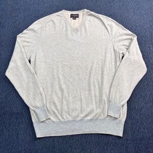 Black Brown 1826 Cashmere Silk V-Neck Sweater Mens XL Grey Tan Striped‎ Knit